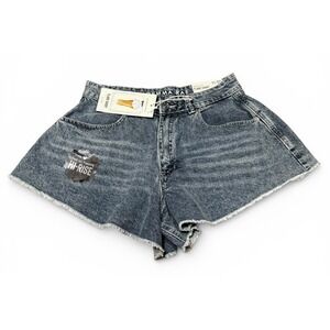 NWT Gemma‎ Rae High Rise Flare Denim Shorts Womens 11/30 Blue Raw Hem